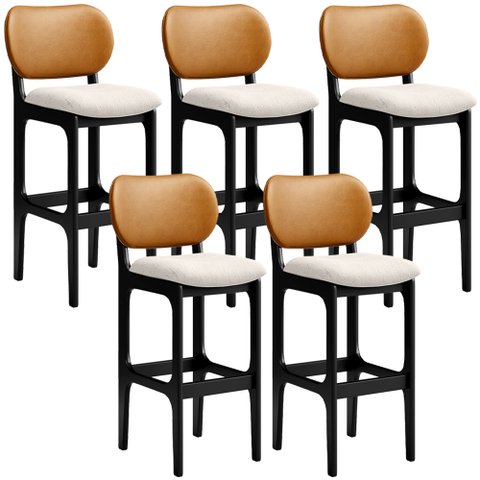 Kit 5 Banquetas Alta Bar Cozinha Jantar Betta L02 Preto Couríssimo Whisky Linho Cru - Lyam Decor