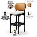 Ver imagem 4 de Kit 5 Banquetas Alta Bar Cozinha Jantar Betta L02 Preto Couríssimo Whisky Linho Cru - Lyam Decor