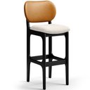 Ver imagem 3 de Kit 5 Banquetas Alta Bar Cozinha Jantar Betta L02 Preto Couríssimo Whisky Linho Cru - Lyam Decor