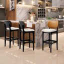 Ver imagem 2 de Kit 5 Banquetas Alta Bar Cozinha Jantar Betta L02 Preto Couríssimo Whisky Linho Cru - Lyam Decor