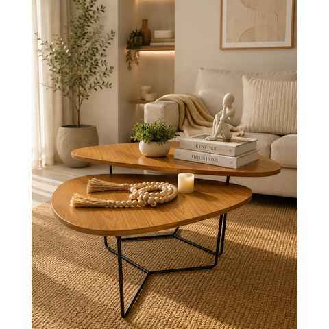 Conjunto de Mesa de Centro de Metal Orgânica Pietra Industrial