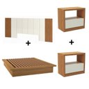Ver mais imagens de Cama Casal King com Cabeceira Ripada 3,45m e 02 Mesas de Cabeceira 100% MDF Cor:Off White com Freijó