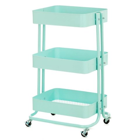 Carrinho Organizador Multiuso Anm6077 Anima Office 3 Cestos Fixos em Aço Verde Claro