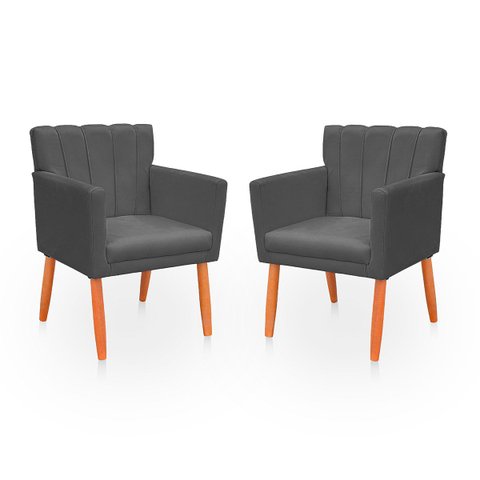 Kit 2 Poltronas Recepção Cecília Cinza Biselos Decor