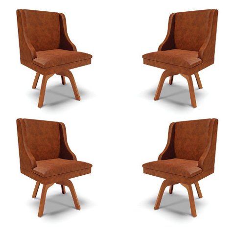 Kit 4 Cadeiras Decorativas Sala de Jantar Base Giratória de Madeira Firenze Pu Nozes/natural