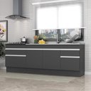 Ver imagem 3 de Kit com 2 Balcões de Cozinha 150cm e 70cm com Rodapé Veneza Multimóveis V2108 Preto/branco
