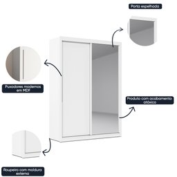 Guarda-Roupa Solteiro 2 Portas 1 Porta Espelhada Royale 100% MDF - 9