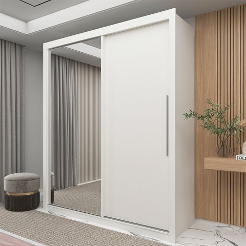 Guarda-Roupa Solteiro 2 Portas 1 Porta Espelhada Royale 100% MDF Branco