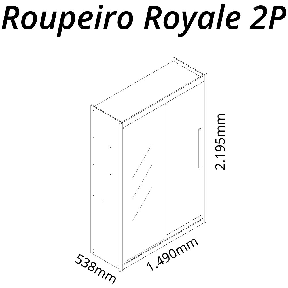 Guarda-Roupa Solteiro 2 Portas 1 Porta Espelhada Royale  - 8