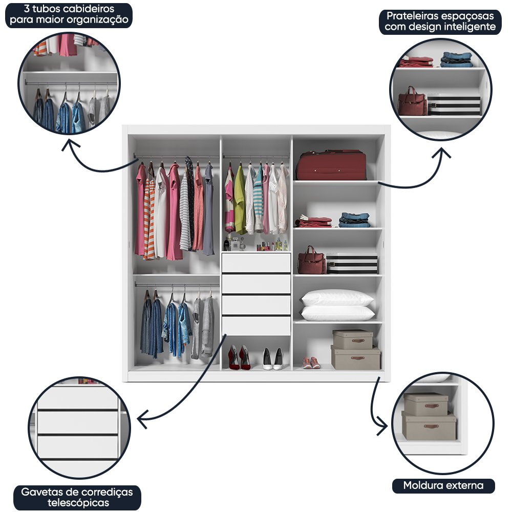 Guarda-Roupa Casal 3 Portas 1 Porta Espelhada Royale  - 14