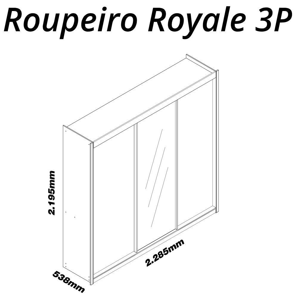 Guarda-Roupa Casal 3 Portas 1 Porta Espelhada Royale  - 9