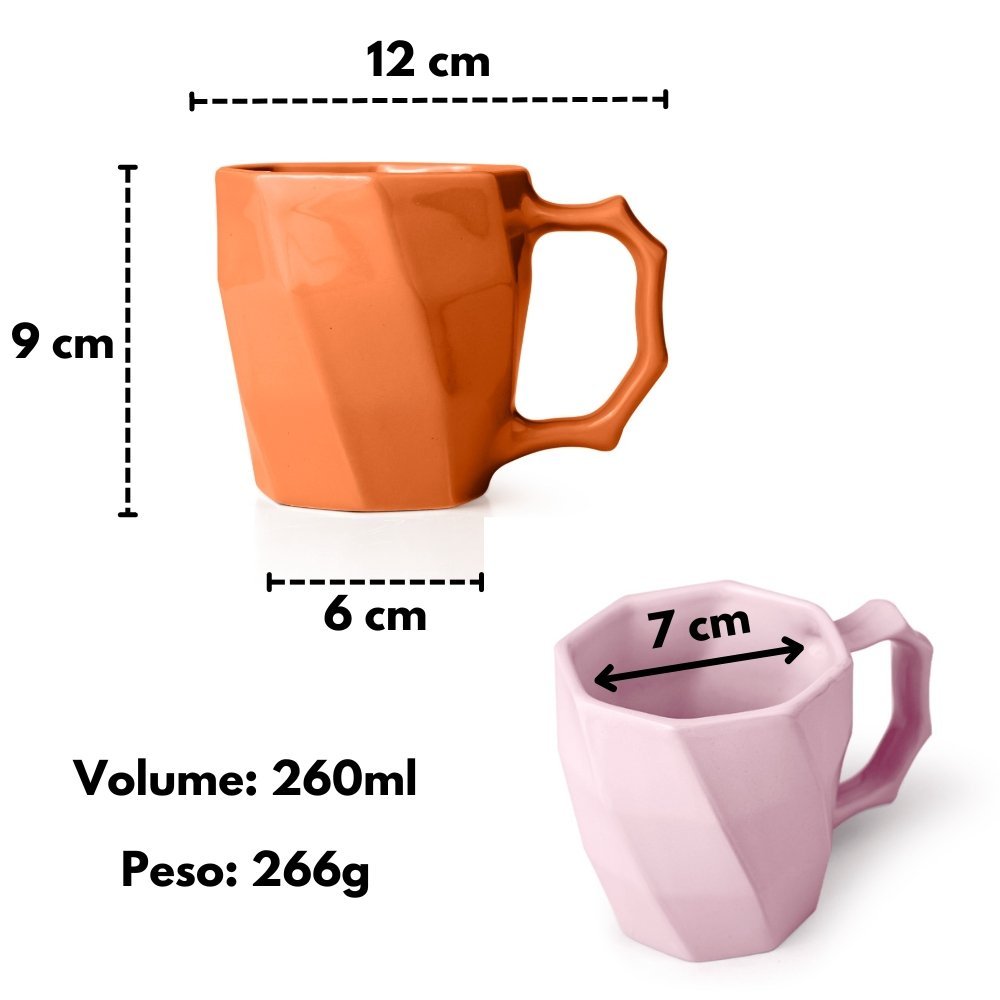 Kit Canecas Cerâmicas Rosa/amarela/magenta/laranja 4 Peças Xícara para Café Leite Chá 260ml - 2