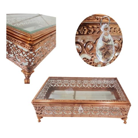 Porta Jóias Metal Rose Gold Vidro Espelhada Requinte 9 X 31