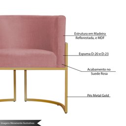 Kit 2 Poltronas Decorativa Sala de Estar Luana Base Gold Suede - 3