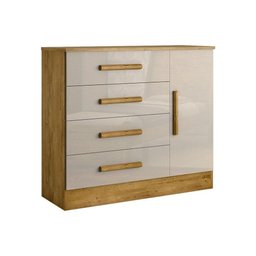 Cômoda Casal Zeus c/ 1 Porta e 4 Gavetas Puxador Madeira Branco - Bianchi - 6