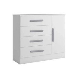 Cômoda Casal Zeus c/ 1 Porta e 4 Gavetas Puxador Madeira Branco - Bianchi - 1