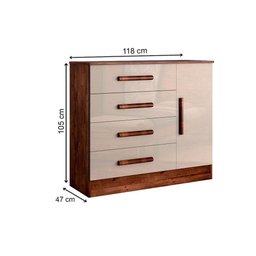 Cômoda Casal Zeus c/ 1 Porta e 4 Gavetas Puxador Madeira Branco - Bianchi - 3