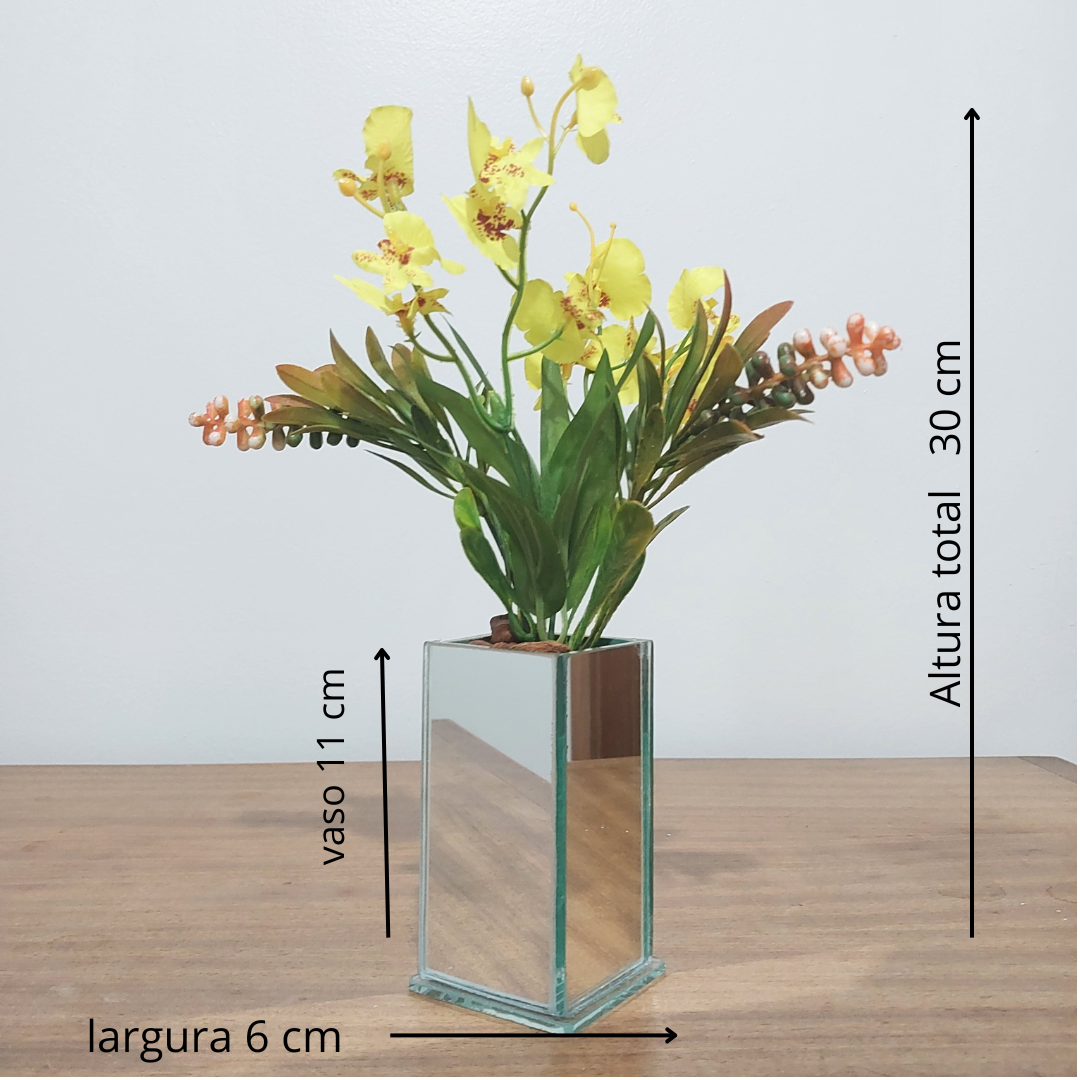 Vaso com Arranjo de Orquídeas artificiais em vaso de vidro - 2