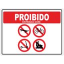 Ver imagem 1 de Placa Proibido Entrada com Bicicleta, Patins e Skate 20x30cm Tacolado 03 Unidades