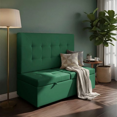 Canto Alemão Recamier Bau + Painel Paris 140cm Veludo Verde - Clique Decor