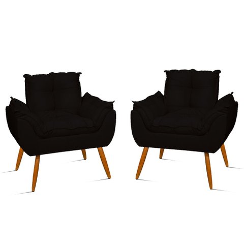 Kit 2 Cadeiras Poltronas Opala Suede Preta