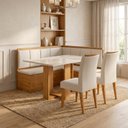 Ver imagem 1 de Canto Alemão Baú com Mesa Retangular Tampo em Vidro e 2 Cadeiras 120x80cm Casuá Mel Off White