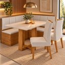 Ver imagem 2 de Canto Alemão Baú com Mesa Retangular Tampo em Vidro e 2 Cadeiras 120x80cm Casuá Mel Off White