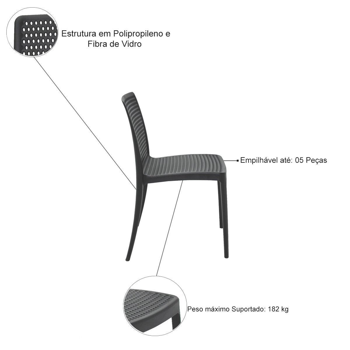 Conjunto 4 Cadeiras de Plástico Polipropileno com Fibra de Vidro Isabelle - Tramontina - Preto 92150 - 4