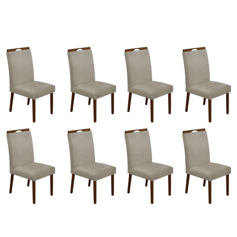 Kit 8 Cadeiras de Jantar Madeira Maciça em Linho Heloísa Cor da Estrutura:mel;cor do Assento:bege Li