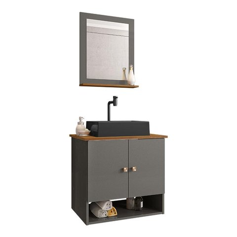 Gabinete Banheiro Deli Torino Prt Torneira Valv Click Black Titanium/nature