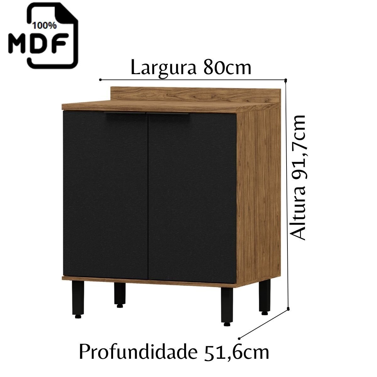 Balcão para Cooktop 2 Portas em MDF Lombardia - cor Freijó Nero - 4