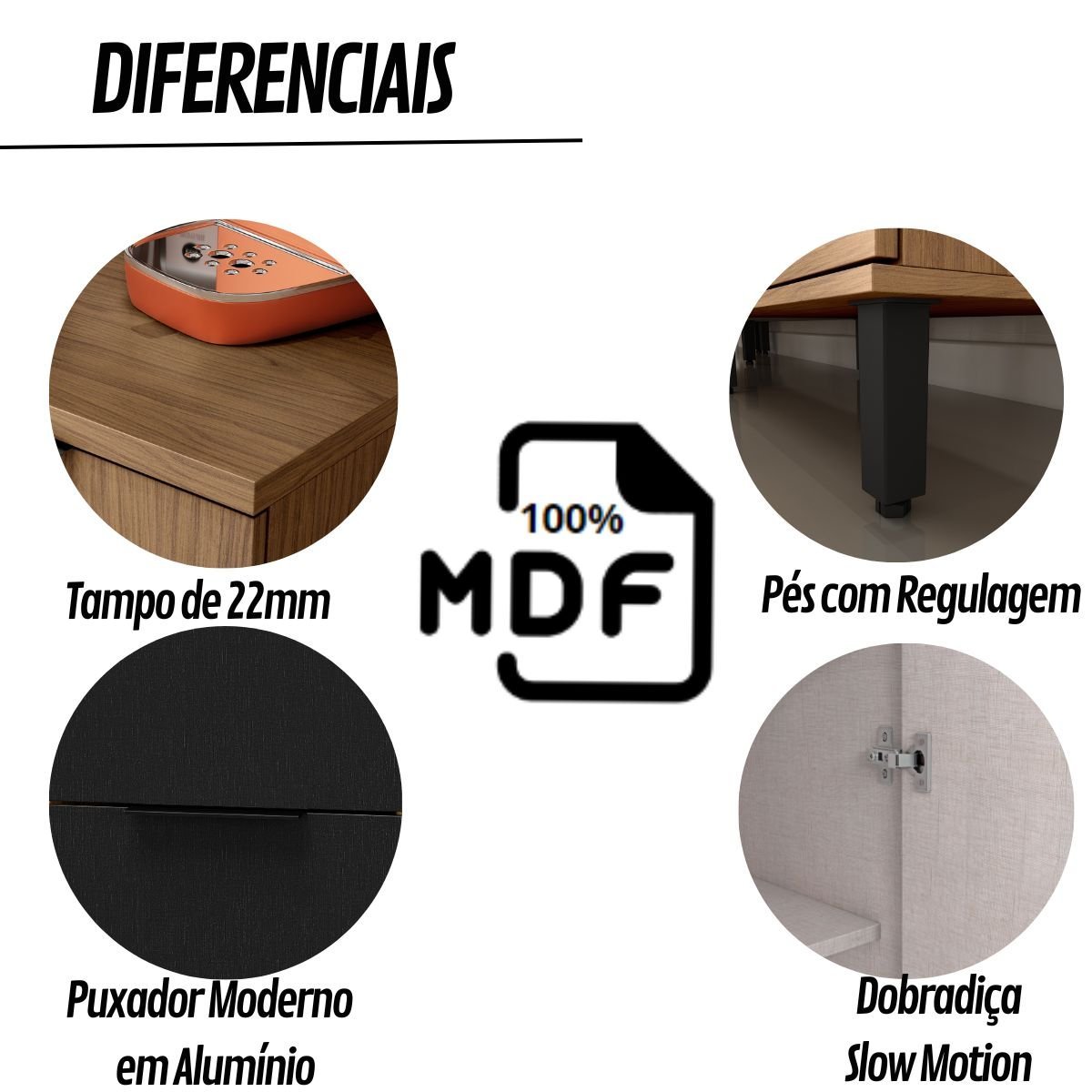 Balcão para Cooktop 2 Portas em MDF Lombardia - cor Freijó Nero - 5