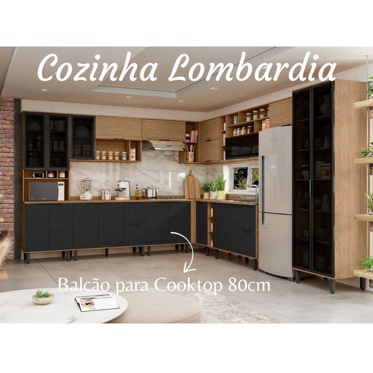 Balcão para Cooktop 2 Portas em MDF Lombardia - cor Freijó Nero - 7