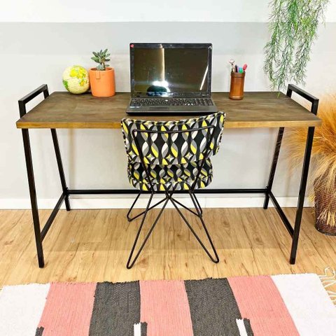 Mesa para Escritório de Ferro e Madeira Industrial Steel 124cm Tabaco e Preto