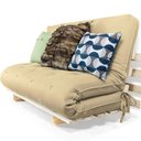Ver imagem 1 de Sofa Cama Casal Futon Oriental Bege Sarja Impermeável com Madeira Maciça