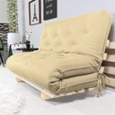 Ver imagem 6 de Sofa Cama Casal Futon Oriental Bege Sarja Impermeável com Madeira Maciça