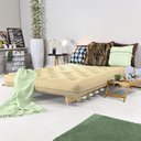 Ver imagem 2 de Sofa Cama Casal Futon Oriental Bege Sarja Impermeável com Madeira Maciça