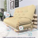 Ver imagem 7 de Sofa Cama Casal Futon Oriental Bege Sarja Impermeável com Madeira Maciça