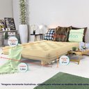Ver mais imagens de Sofa Cama Casal Futon Oriental Bege Sarja Impermeável com Madeira Maciça
