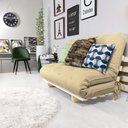 Ver imagem 5 de Sofa Cama Casal Futon Oriental Bege Sarja Impermeável com Madeira Maciça