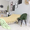 Ver imagem 3 de Sofa Cama Casal Futon Oriental Bege Sarja Impermeável com Madeira Maciça