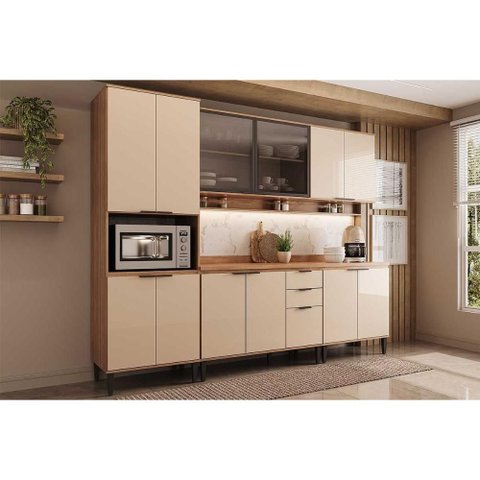 Cozinha Completa Alpha 5 Peças (2aéreos+2balcões+1paneleiro) C5p130 Freijo/off White - Carraro