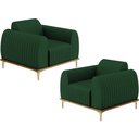 Ver imagem 1 de Kit 02 Poltronas Decorativa Base Madeira Pés D'Ouro Molino D02 Veludo Verde Musgo C-303 - Lyam