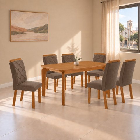Conjunto de Mesa de Jantar Dublin 180 Tp MDF Laminado Canto Copo 6 Cadeiras Irlanda