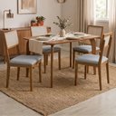 Ver imagem 2 de Mesa de Jantar Papaia com 4 Cadeiras Estofadas Encanto Linho Cinza Ornar