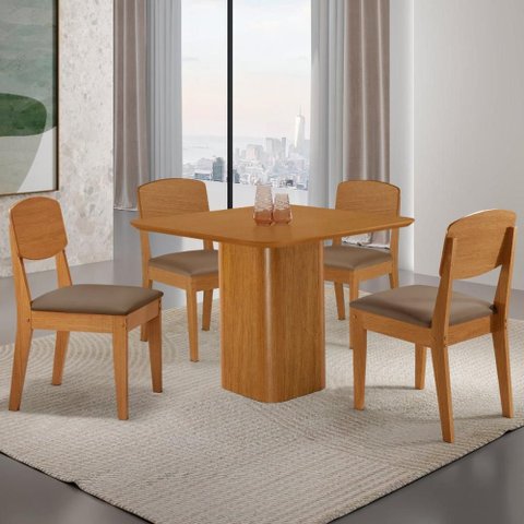 Conjunto Mesa de Jantar 90cm com 4 Cadeiras 100% MDF Multimóveis Crrft-CON053 Madeirado/Cappuccino