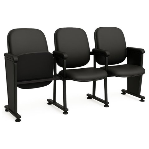 Poltrona Auditório Rebatível 03 Lugares – Linha Premium - Corino Preto - 38103