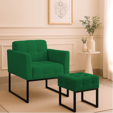 Poltrona Sala e Puff Decorativo Industrial Elisa Veludo D03 - D’Rossi