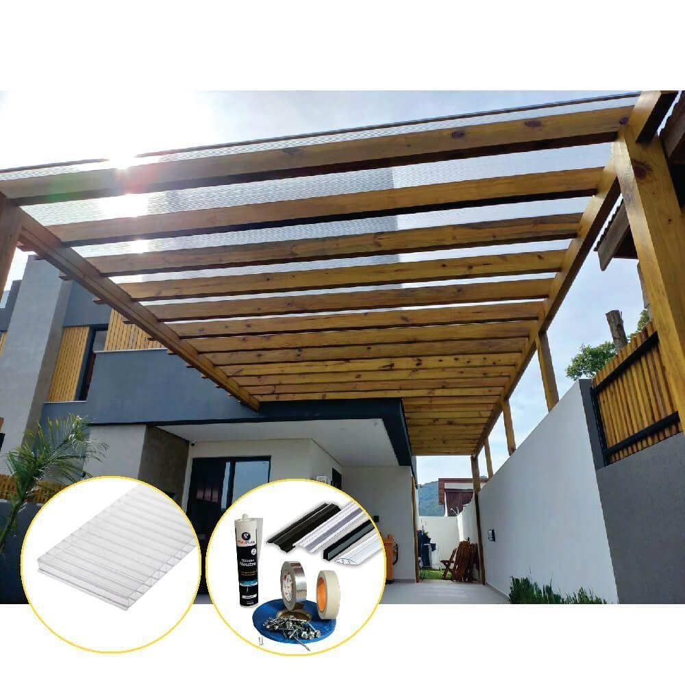 Kit Policarbonato Cristal 4mm 2,00m X 3,00m - Perfis Naturais - 4