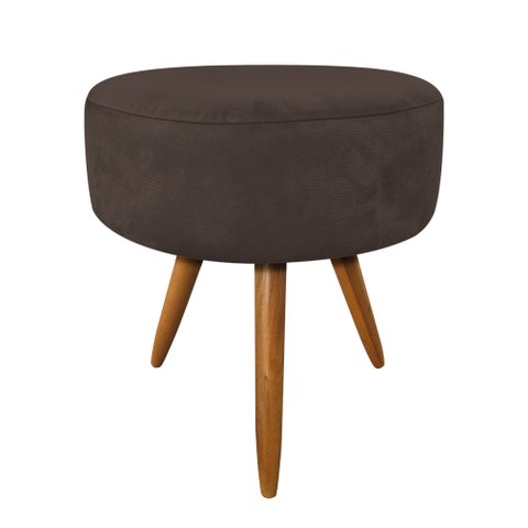 Puff Banqueta Redonda Nina Suede Pés Palito Castanho - Pallazio - Marrom